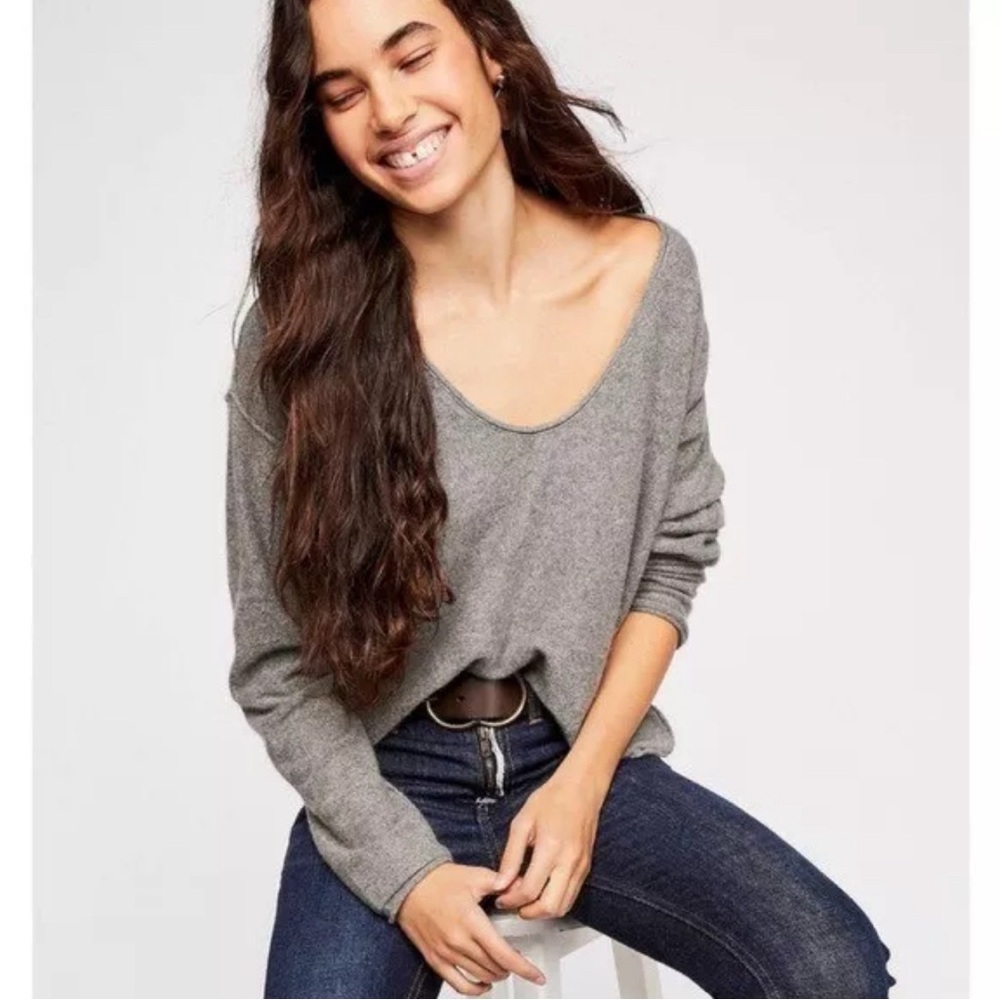 NWT free People gray grey sweater small cashmere silk
